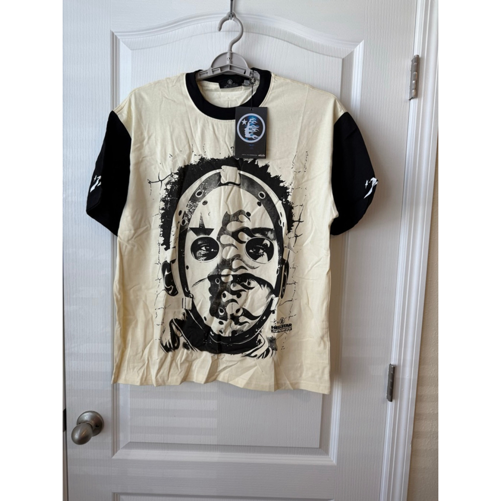 Men's HELLSTAR Short Sleeve Tee M Beige Black Jason Mask